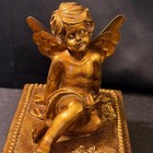 Vintage Gold Cherub Trinket Box Ornate Angel Jewelry Case Red Velvet Lining