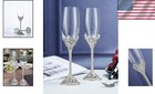 Wedding Toasting Flute Pair - Crystal Glass With Silver Base