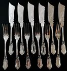 Antique French Sterling Silver Fish Set Flatware Art Nouveau Flower Forks Knives