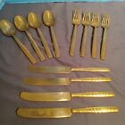 Flatware Set Vintage Mcm Bronze Hammered 12 Piece   4 Place Settings