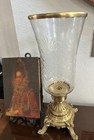 Vintage Heavy Brass And Glass Hurricane Candle Holder  french Style  18tall