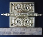 Set Of 6 Ornate Brass Steeple Tip Hinges Eastlake Style 4  Plates   30 Screws