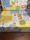 Vintage Vinyl Booster Seat With Metal Arms Patchwork Denim Design  3641bmt