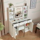 Vanity Desk Set With Led Lighted Makeup Mirror And Stool Dressing Table White