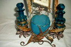 Antique French Palais Royal Bronze Stand Egg Aqua Glass Perfume Vitrine 1800s