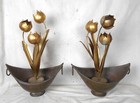 Vintage Pair Mid Century Brass Flowers With Urns