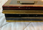 Antique Metal Small Safe Box Or Document Box  Black With Red   Gold