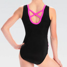 Gk Elite Adult Medium Am Pink Black Chevron Gymnastics Leotard   Scrunchie Nwt