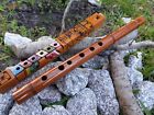 2 Native American Style Indian Pro- Quena Flute   Wood Hand Carved Display Flute
