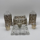 3 Piece Vanity Perfume Set Hollywood Regency Ormolu Filigree Gold Gilt Vintage