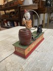 Trick Dog Mechanical Cast Iron Bank Vintage Multicolor Dog Clown Barrel Working