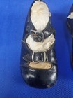 Antique Baby Shoes Black Leather 2 Buckle Cupped Narrow Heel Pollyanna Airy Arch