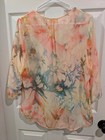 Chico Diffused Watercolor Floral Blouse With Crochet Front
