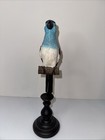 9    Resin Parrot On A Log Figurine On Stand Teal Blue   Black