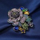 Vintage Large Shiny Full Rhinestone Crystal Camellia Flower Brooch Pin For Women