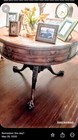 Vintage Leather Top  Mahogany Drum Table With Ball   Claw Feet