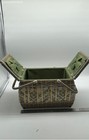 Green Vintage Woven 14 x11 x9  Sewing Basket