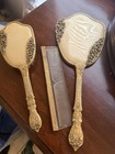 Vintage 1950s Matson 24k Gold Plated Vanity Brush Comb And Mirror Set