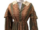 Antique Handmade 19th Century Calico Victorian Long Sleeve Cotton Dress W Lace