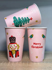 250pack 16 Oz Christmas Paper Hot Cups black white Dome Lids  Holidays hot Cocoa