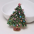 Vintage Style Crystal Christmas Tree Brooch Pin Green Rhinestone Gold Jewelry Gi