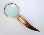 Vintage Brass Magnifying Glass Magnifier With Horn Handle Desktop Gift Item