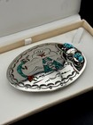 Vintage Navajo Begay  925 Sterling Silver Belt Buckle Turquoise Coral Inlay 77g