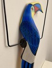 34  Blue Toucan Hanging Art Arfican Jungle Wood Tropical Hand Carved Painted Euc