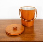 Mid Century Danish Modern Ice Bucket Lidded Teak Rainbow Sweden Liner Round Mcm