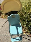 Vintage Blue   Beige Metal Toy Doll Stroller Baby Carriage Buggy W  Canopy Tray