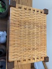 Vtg 70 s Flat Reed Woven Birchwwod Frame Footstool Plant Stand 12 l X 9 w X 9 h