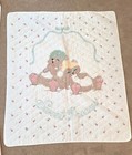 Vintage 3 Pc Baby Bears Sweet Dreams Quilt Sheet Pillowcase Hand Cross Stitched