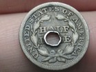 1848 Seated Liberty Half Dime- Large Date  Good vg Details  Center Holed