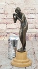Genuine Bronze Metal Statue Marble Base Greek Lady Girl Water Jug Vase Sculpture