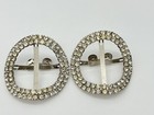 Vintage Rhinestone Shoe Clips Oval Silver Tone Sparkle Shoe Buckles