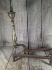 Vtg Pair Brass   Cast Iron Fireplace Andirons 19    Tall Firedogs Mid Century