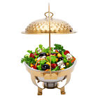 4 76 Qt Round Stainless Steel Chafing Dish With Gold Accent   Hanging Lid