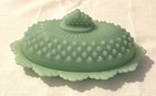 Mosser  Glass Vtg Jadeite Green Hobnail Butter Dish Scalloped Edges Gigi Stick