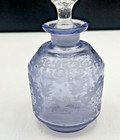 Antique Lavender Etched Glass Perfume decanter With Forest Scene  Clear Stopper 