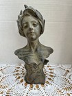 Antique Art Nouveau French Lady Bust Cast Iron 12    Tall Rare Statue