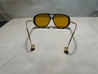 Black Aviator  Sunglasses Amber Lens Gold Metal Arms Retro Fashion Unisex Shades