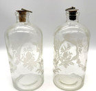 Antique Victorian Frosted Floral Etched Glass Apothecary Bottles Set Of 2