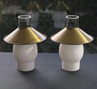 Vintage Mcm Brass Lamp Shades   Frosted Glass Hurricane Globes Lamps Set Of 2
