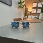 Oakley Radar Cycling Sunglasses White Plastic Frame Blue Mirrored Lenses