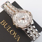 Men s Bulova Octava Crystal 98c133 Silver-rose Gold Steel Strap Quartz Watch
