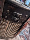Vtg Antique Leather Wood Rataan Box Case Latches 