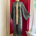 Vintage 1960s 1970s Olive Green Silk Chiffon Sequin Embellished Duster Size Xs s