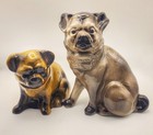 Vintage Pair Pug Dog Figurines Mid Century Drip Crackle Glaze 7    4 5  Unmarked