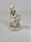 Belcari Dear 1987 Lady With Basket Of Flowers Figurine Vintage Sage Green Italy