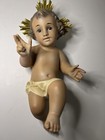 Baby Jesus Nativity Figurine Doll Brown Glass Eyes White Long Dress Spain